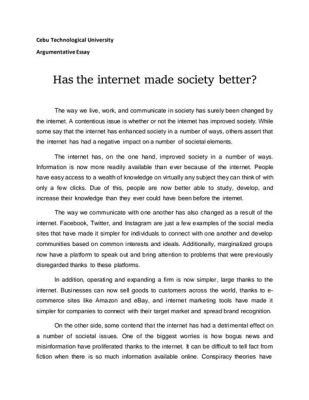 Has the Internet Made Society Better Argumentative Essay?